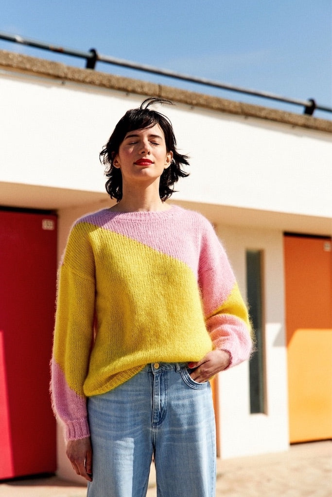 Kika yellow / pink sweater - Mohair sweater