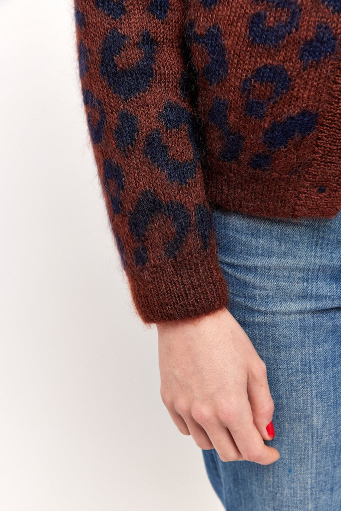 Pull Marron Bleu Blanc Rouge - 30% Mohair, Taille 44, Fabriqué En Italie - Occasion Très Bon État